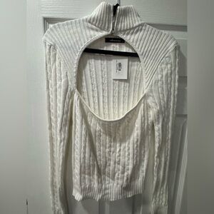 Olivaceous White Cowl Neck Sweater
